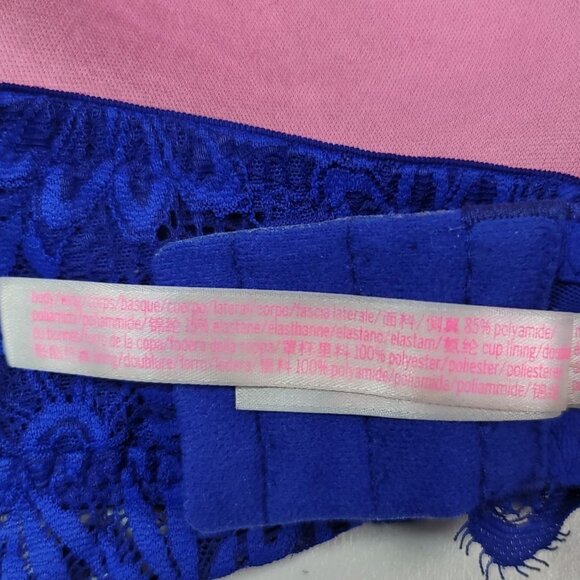Victoria's Secret PINK Lace Bralette Bra Blue Large C Lightly Lined Underwire - Picture 12 of 12